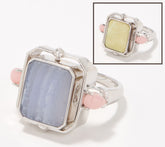 Anillo reversible de plata de ley con detalle de pétalos de turquesa y jade negro de Generation Gems, talla 8